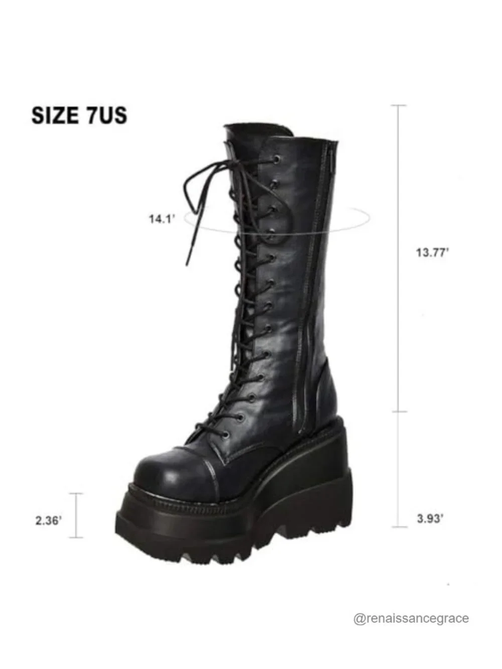 Women's Goth Combat Platform Wedge Boots Faux Leather Chunky Heel Lace Up